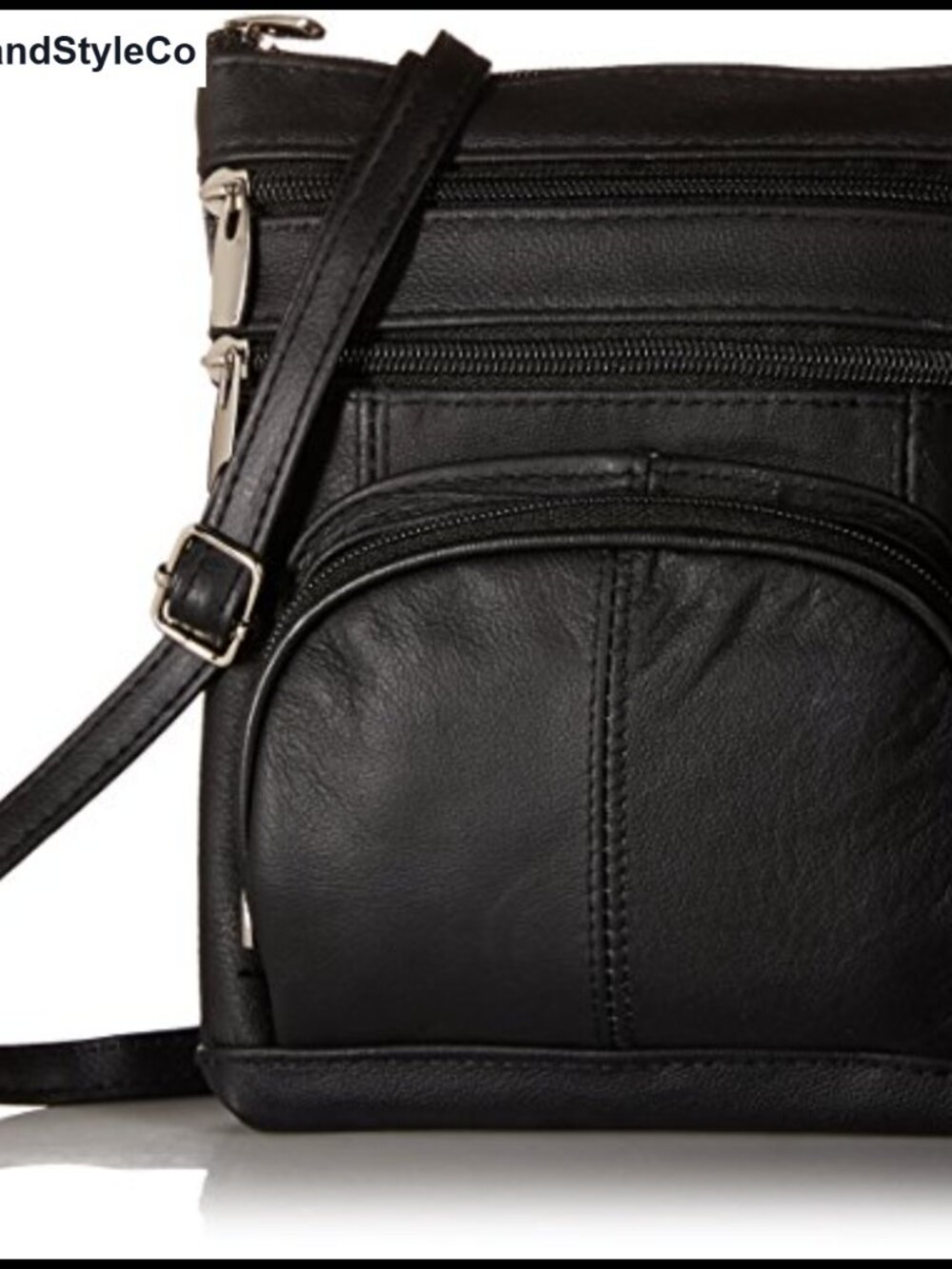 Genuine Cowhide Leather Multi-Pocket Crossbody Bag, Adjustable Strap